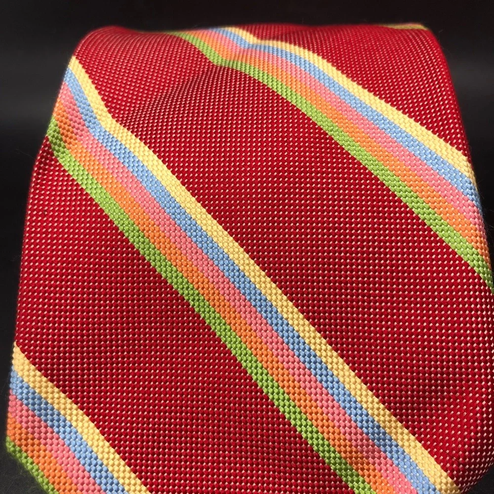 Vintage y2k Brooks Brothers Makers Red Chunky Striped Silk Tie